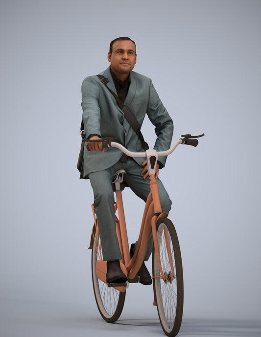 3D scanned man cycling business, photorealistic archviz people for Enscape and SketchUp