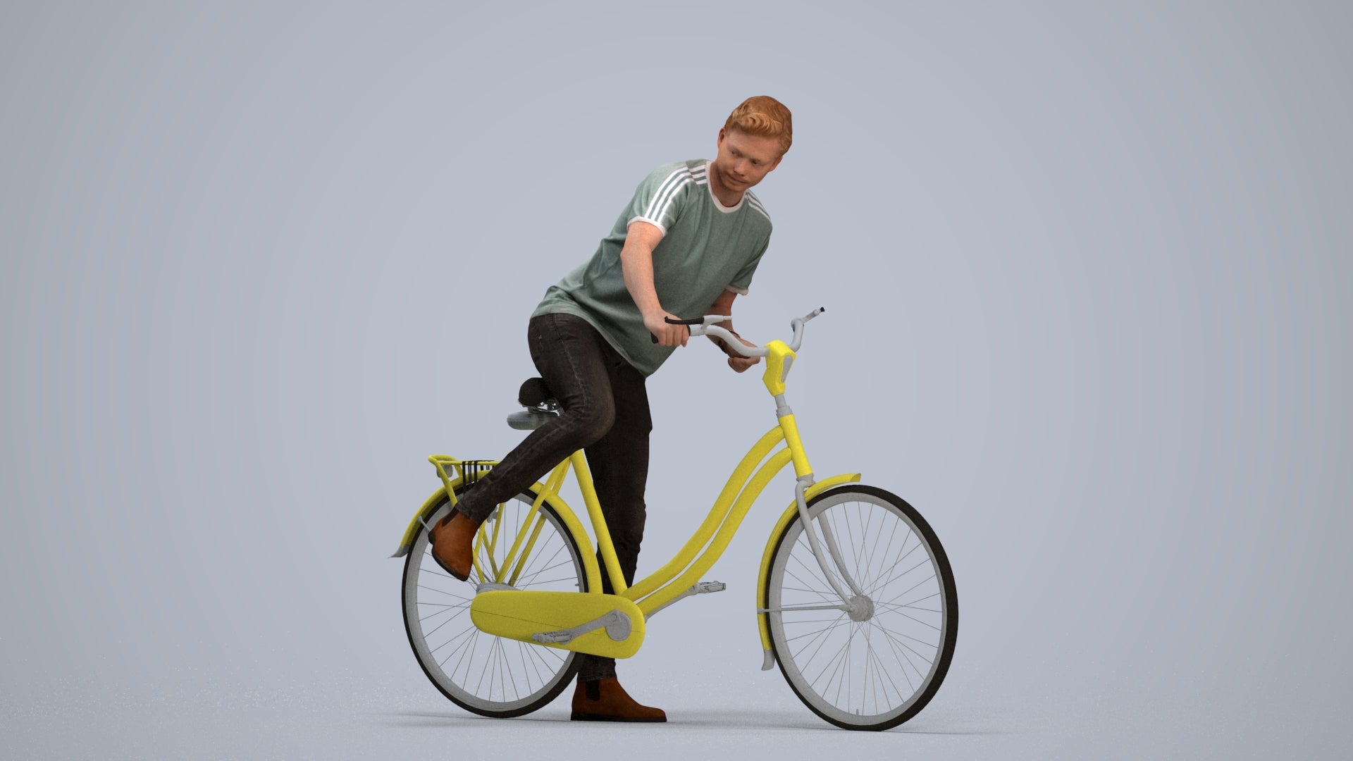 realistic 3D people man casual cycling, render-ready for V-Ray and Corona, FBX OBJ, standing pose render