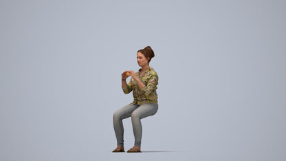 realistic 3D human woman casual sitting, archviz people FBX OBJ for Blender, top-down view render