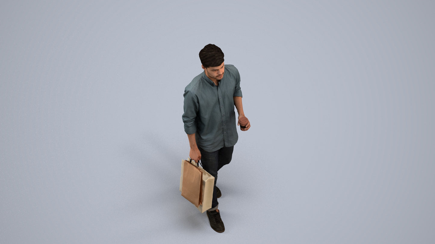 photogrammetry 3D man casual standing, realistic human model archviz FBX, back view render