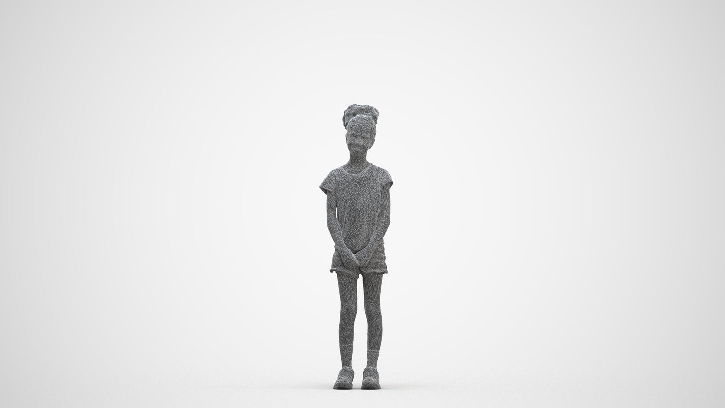 realistic 3D girl casual kids, scanned archviz people for Blender and 3ds Max, three-quarter front view render