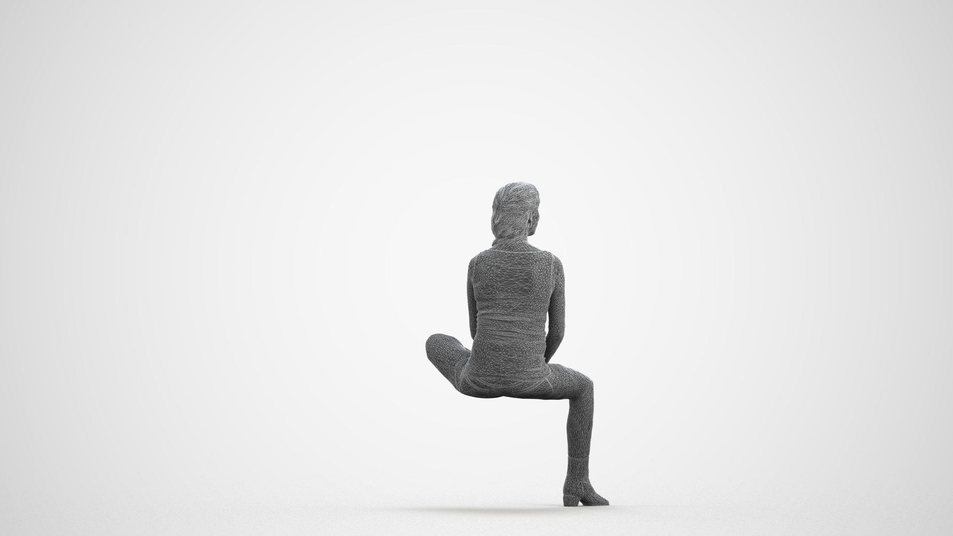realistic 3D woman casual sitting, scanned archviz people for Blender and 3ds Max, wireframe front view