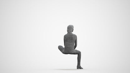 realistic 3D woman casual sitting, scanned archviz people for Blender and 3ds Max, wireframe front view