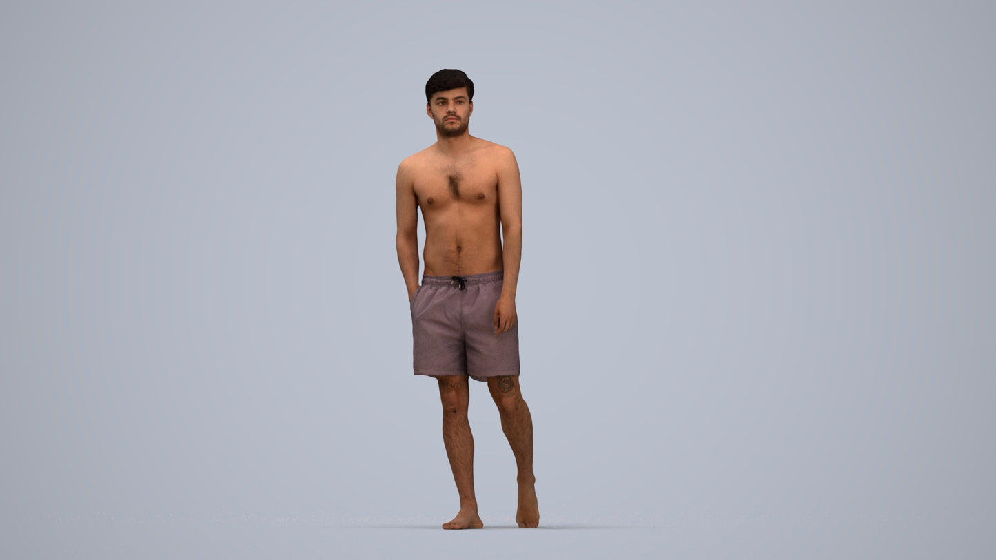 scanned 3D man pool, photogrammetry people for Enscape and V-Ray, top-down view render