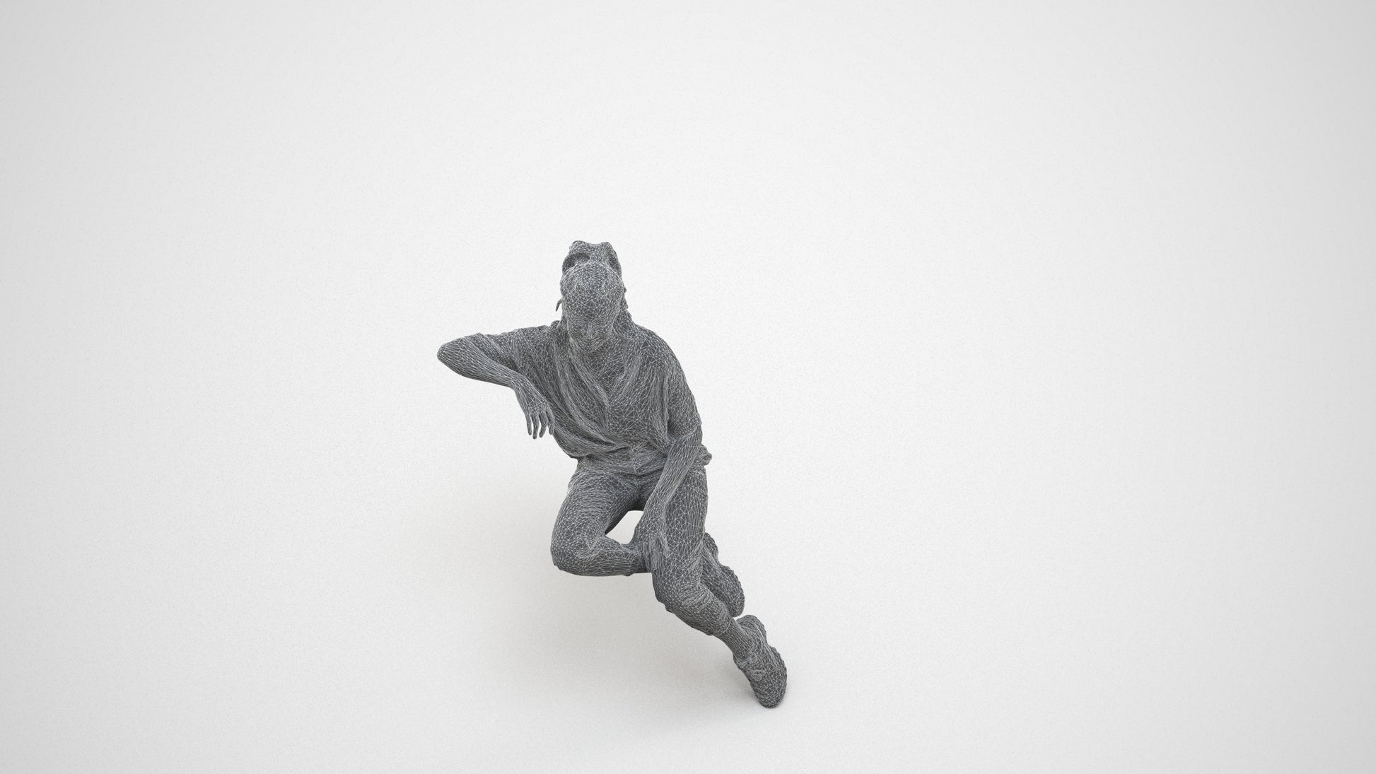 scanned 3D woman casual sitting, photogrammetry people for Enscape and V-Ray, wireframe three-quarter view