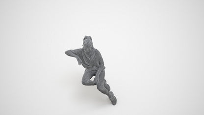 scanned 3D woman casual sitting, photogrammetry people for Enscape and V-Ray, wireframe three-quarter view