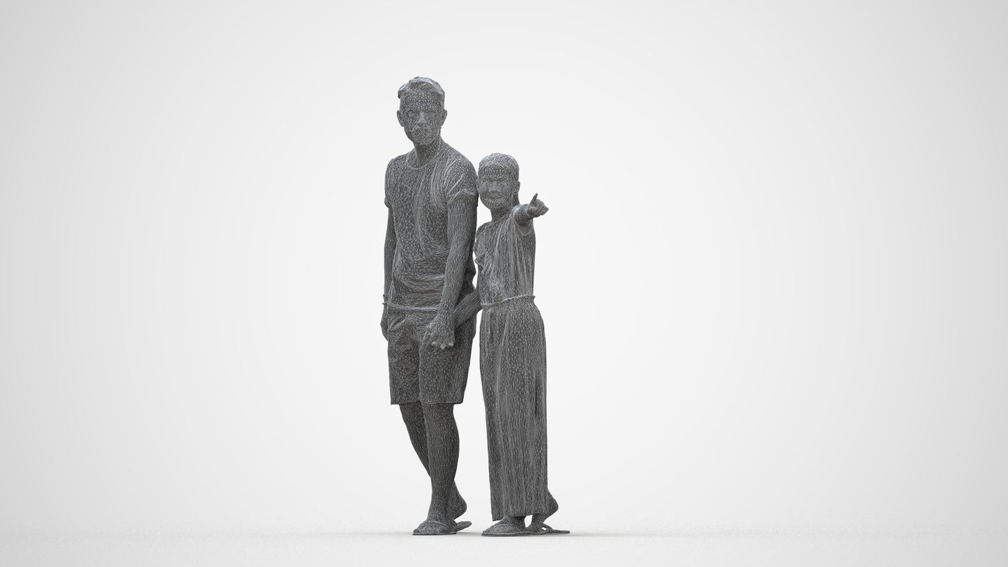 realistic 3D girl casual kids, scanned archviz people for Blender and 3ds Max, wireframe back view