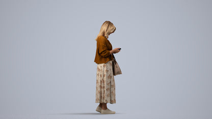 realistic 3D people woman casual standing, render-ready for V-Ray and Corona, FBX OBJ, side view render