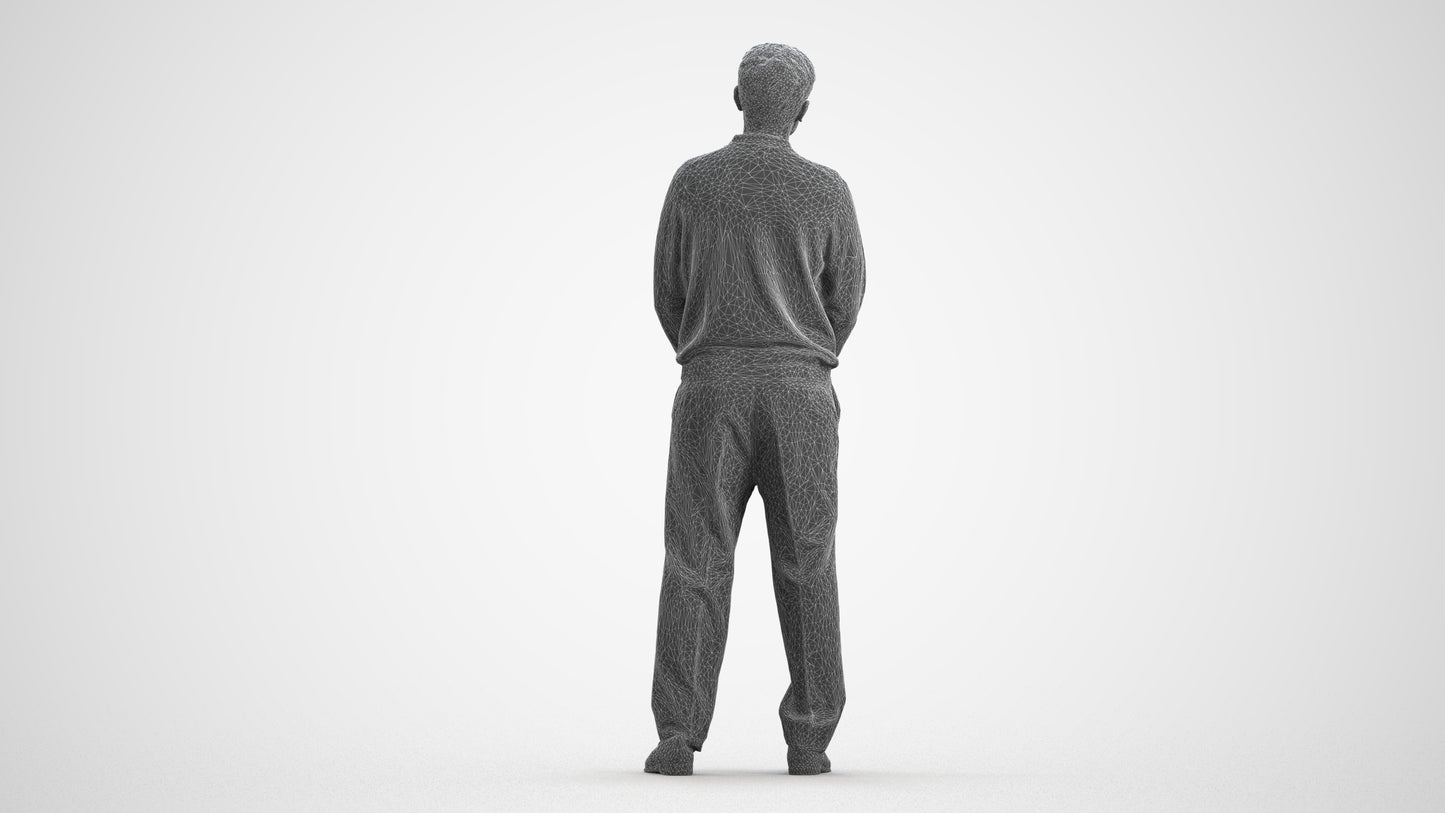 3D people model man casual standing, scanned human for 3ds Max rendering, wireframe front view