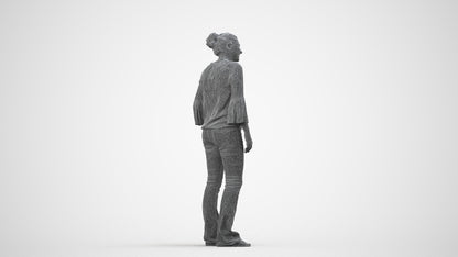 realistic 3D human woman casual standing, archviz people FBX OBJ for Blender, wireframe side view