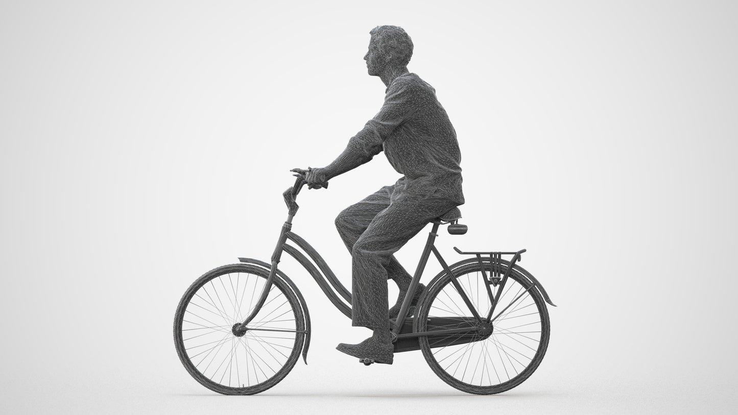 3D scanned man cycling casual, photorealistic archviz people for Enscape and SketchUp, square thumbnail