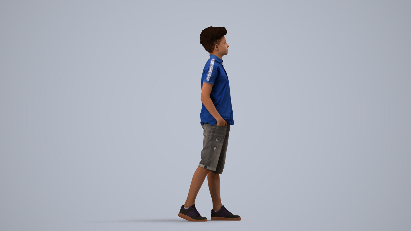 3D scanned boy kids casual, photorealistic archviz people for Enscape and SketchUp, side view render