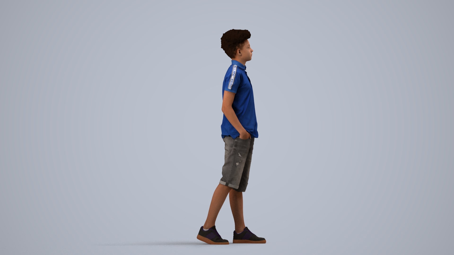 3D scanned boy kids casual, photorealistic archviz people for Enscape and SketchUp, side view render