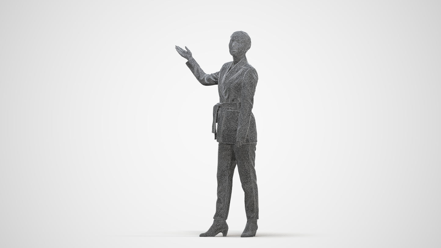 realistic 3D woman business, scanned archviz people for Blender and 3ds Max, three-quarter front view render