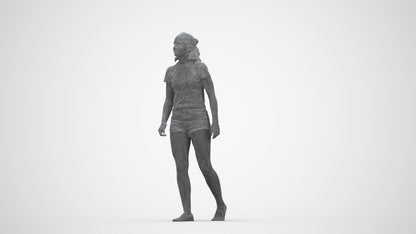 photogrammetry 3D girl casual standing, realistic human model archviz FBX, wireframe back view