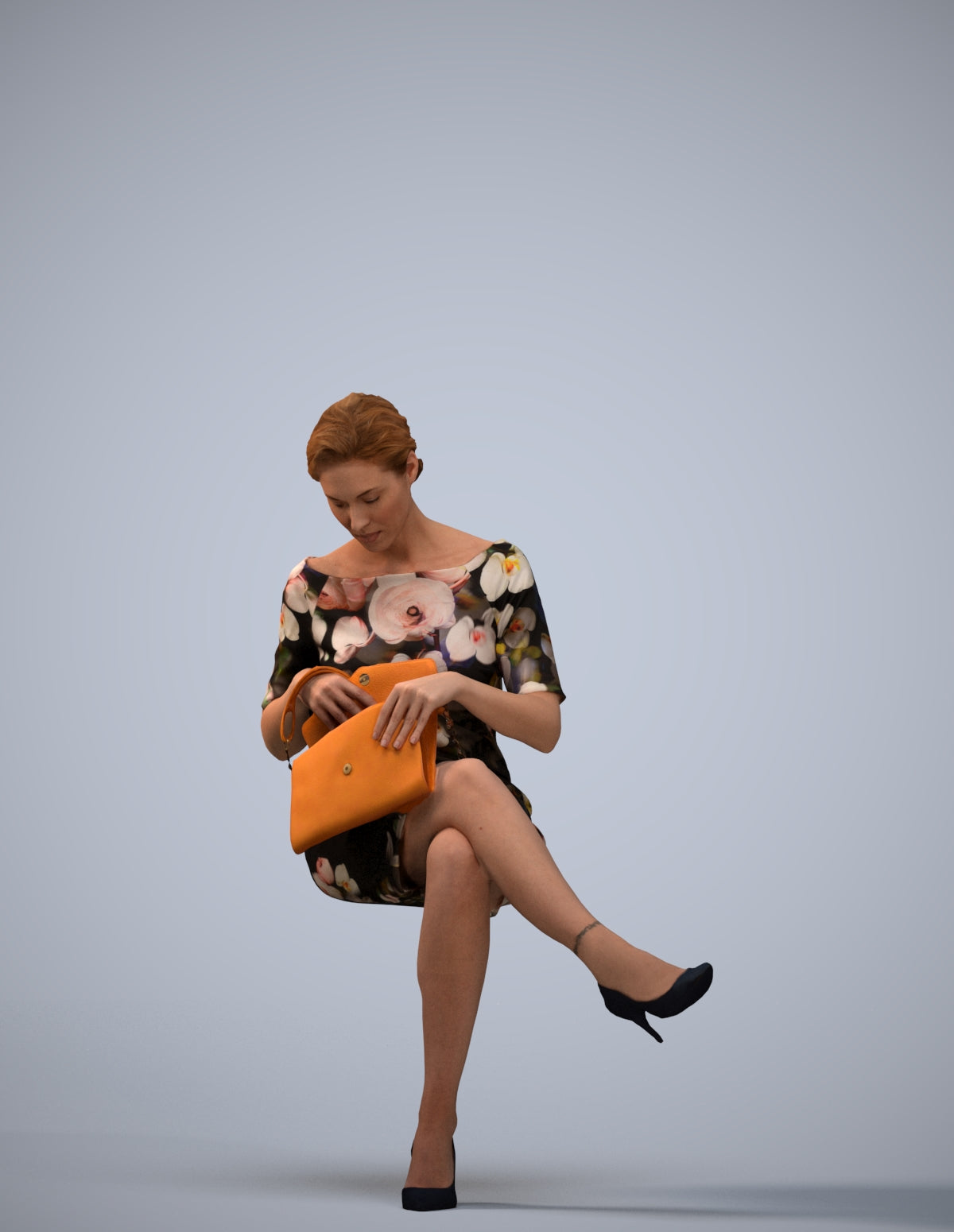 scanned 3D woman casual sitting, photogrammetry people for Enscape and V-Ray