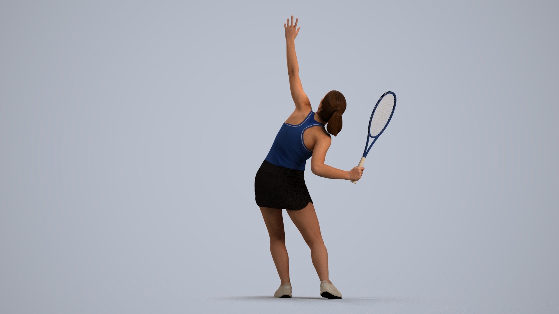 3D human model girl sport, photogrammetry scanned person for archviz, front view render