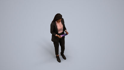 3D human model woman business, photogrammetry scanned person for archviz, back view render