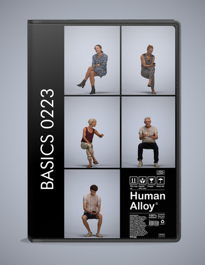5x realistic 3D people sitting pack, scanned archviz collection for Blender and 3ds Max