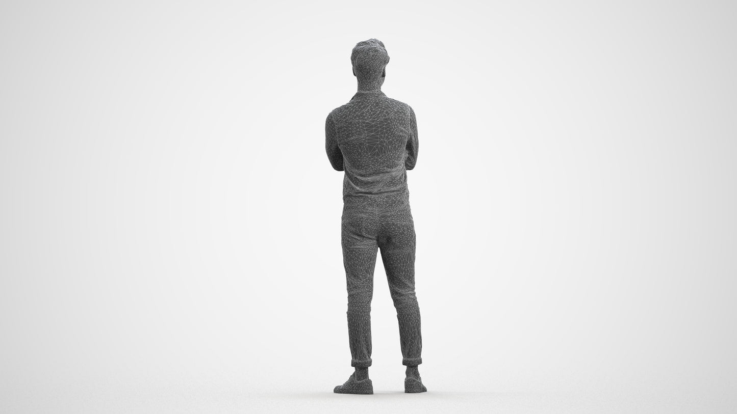 realistic 3D man casual mix, scanned archviz people for Blender and 3ds Max, wireframe front view