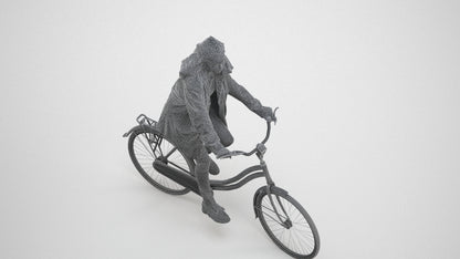scanned 3D woman casual cycling, photogrammetry people for Enscape and V-Ray, wireframe three-quarter view