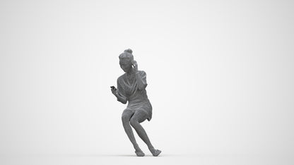 3D human model woman casual sitting, photogrammetry scanned person for archviz, wireframe back view