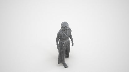 3D human model senior woman casual walking, photogrammetry scanned person for archviz, wireframe three-quarter view