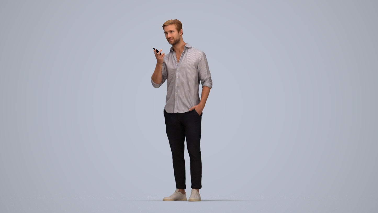 scanned 3D man casual standing, photogrammetry people for Enscape and V-Ray, top-down view render