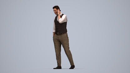 3D human model man business walking, photogrammetry scanned person for archviz, top-down view render