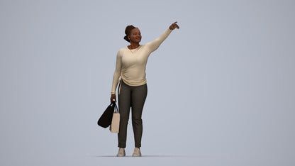 3D scanned woman standing casual, photorealistic archviz people for Enscape and SketchUp, top-down view render