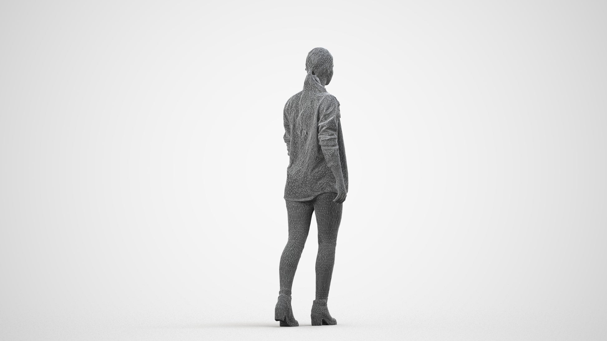 realistic 3D woman casual walking, scanned archviz people for Blender and 3ds Max, wireframe side view