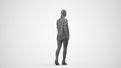 realistic 3D woman casual walking, scanned archviz people for Blender and 3ds Max, wireframe side view