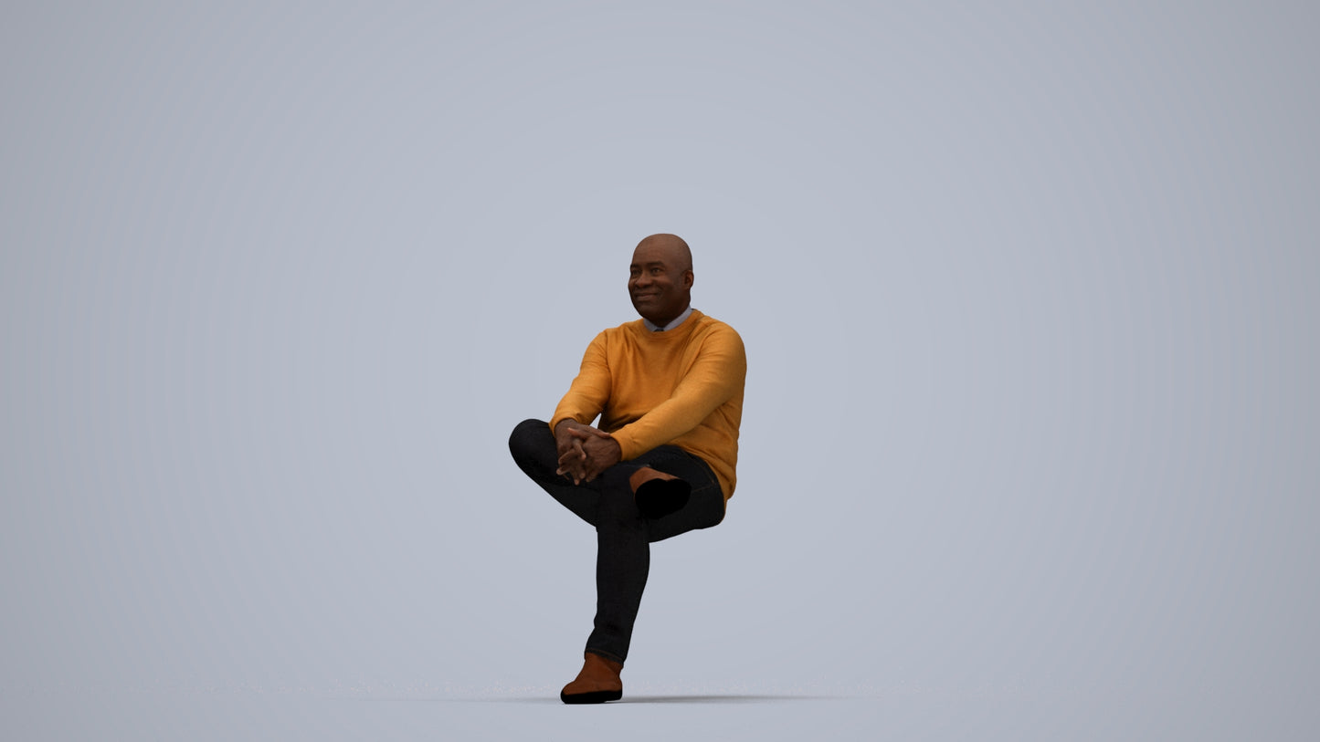 scanned 3D man casual sitting, photogrammetry people for Enscape and V-Ray, top-down view render