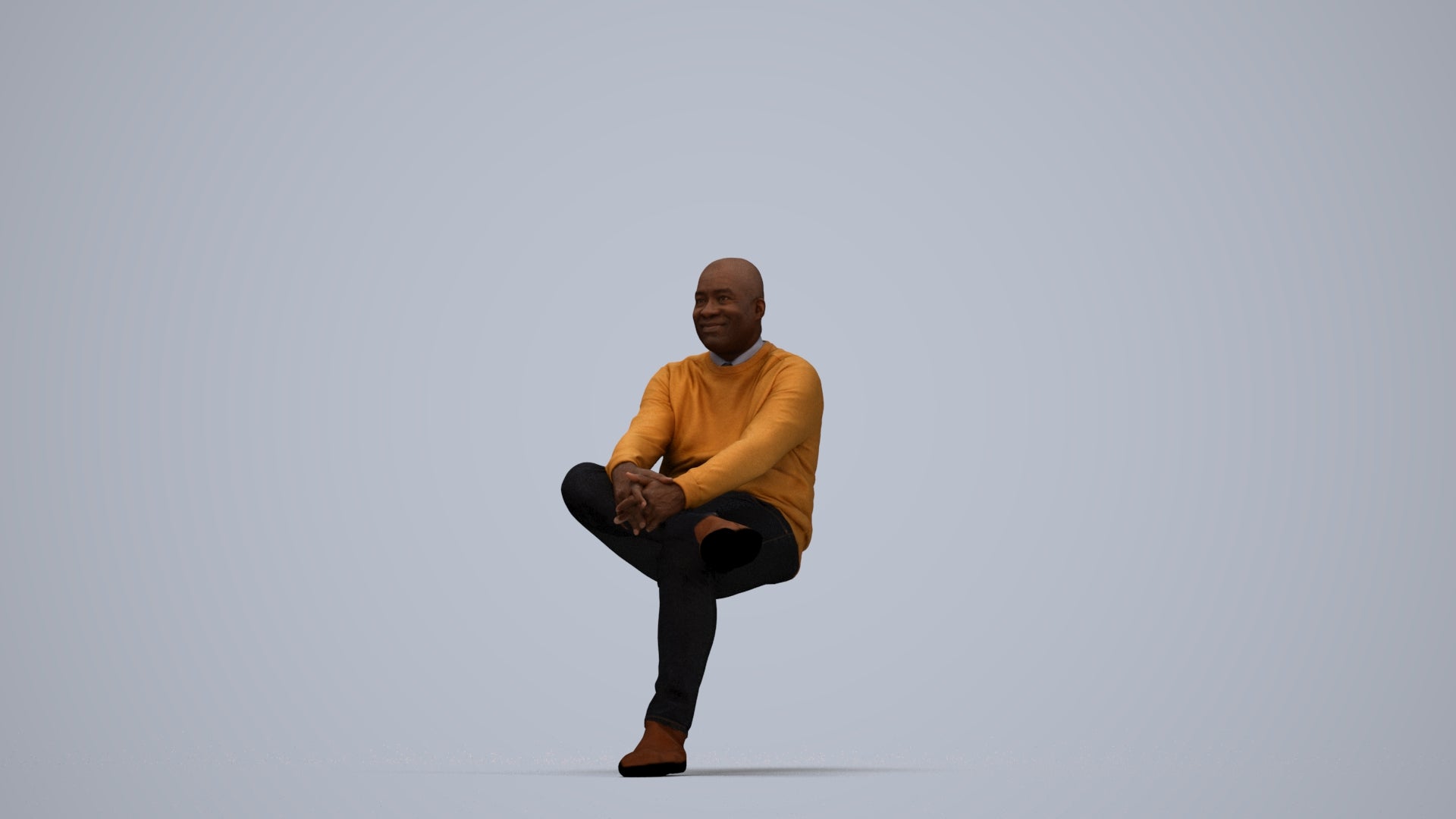scanned 3D man casual sitting, photogrammetry people for Enscape and V-Ray, top-down view render