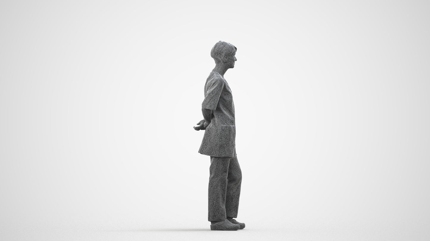 realistic 3D human senior woman medical, archviz people FBX OBJ for Blender, wireframe side view