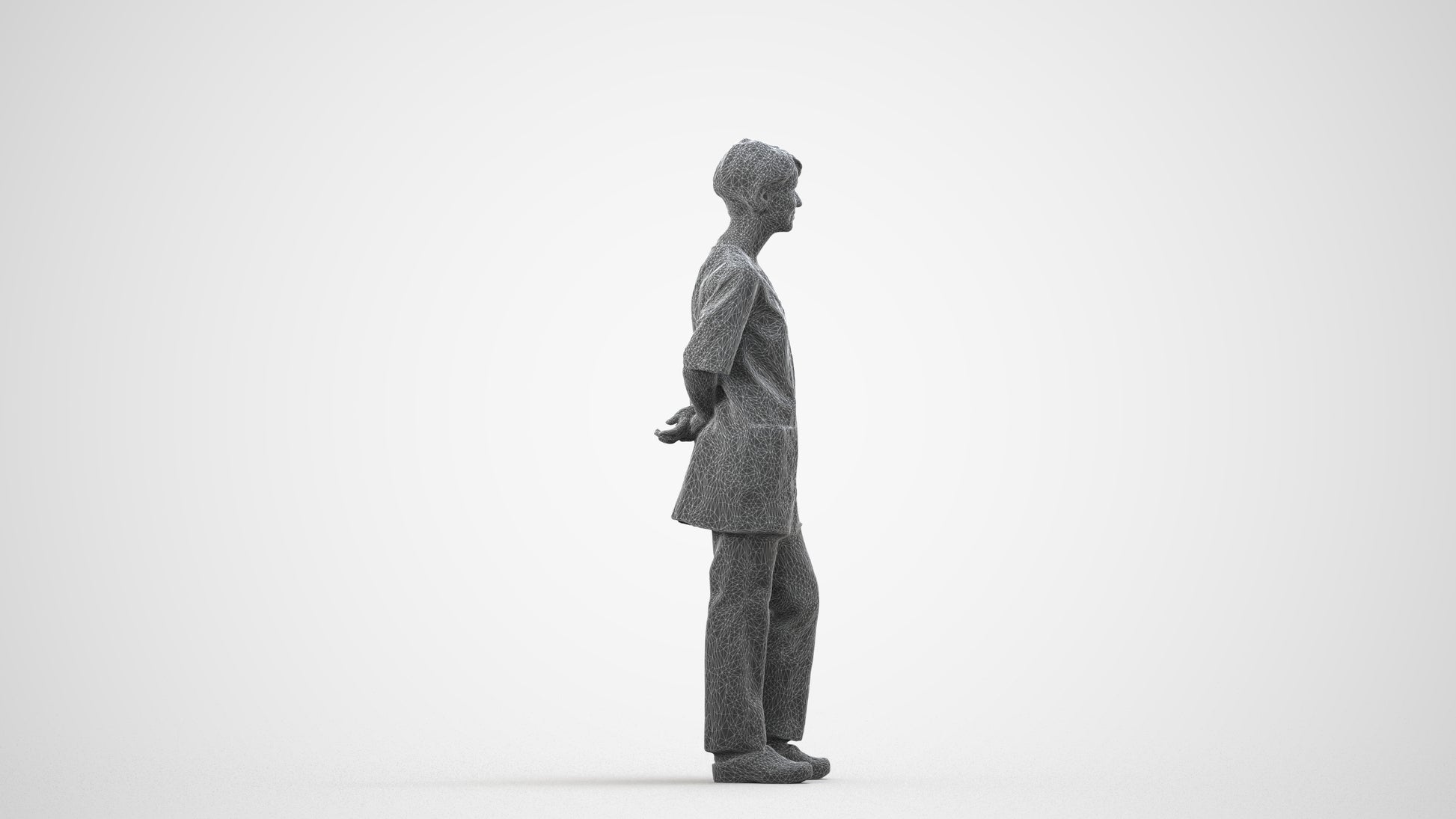 realistic 3D human senior woman medical, archviz people FBX OBJ for Blender, wireframe side view