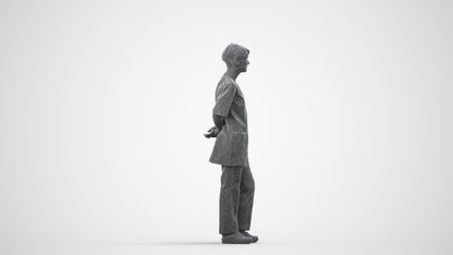 realistic 3D human senior woman medical, archviz people FBX OBJ for Blender, wireframe side view