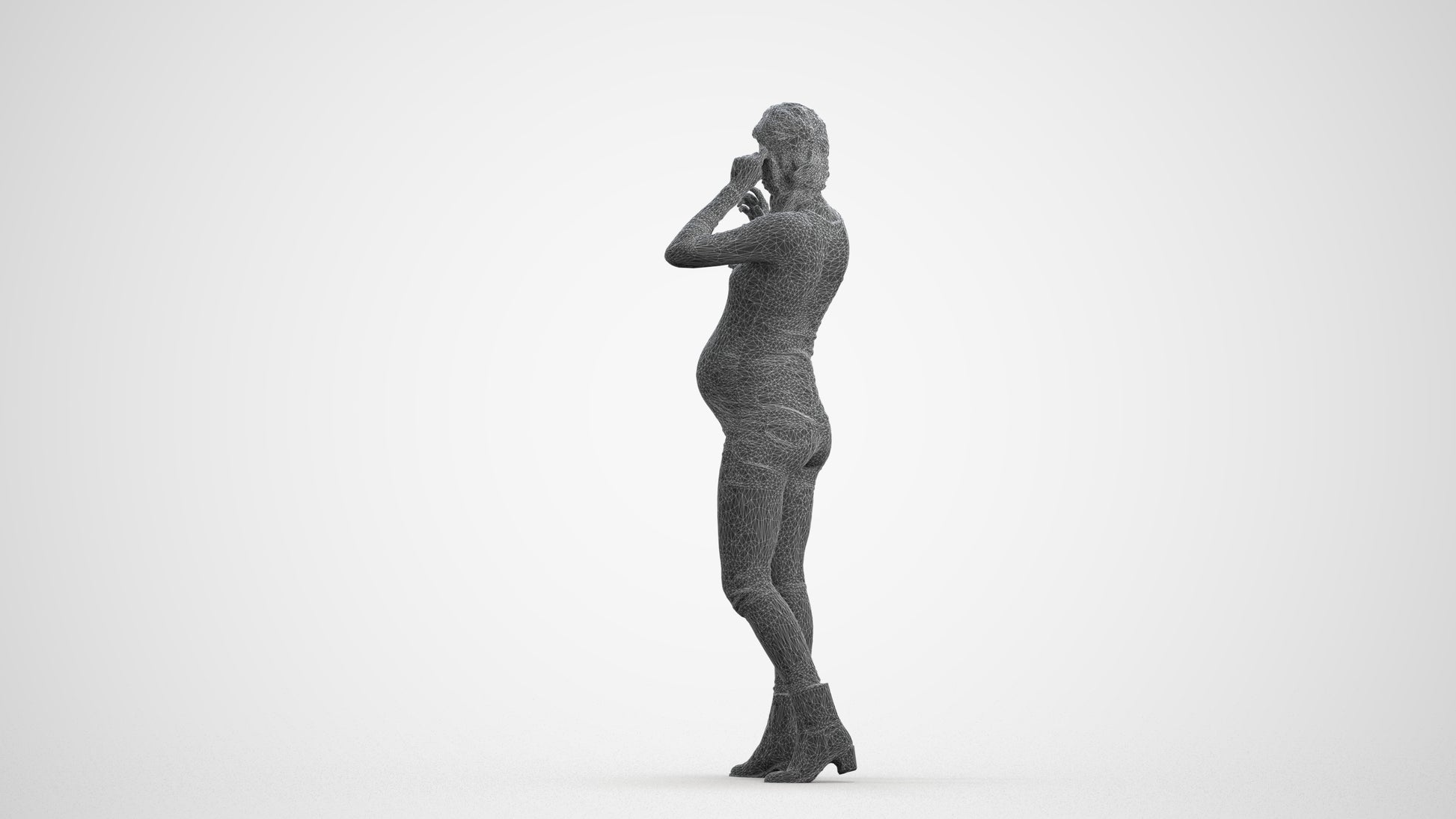 realistic 3D human woman casual walking, archviz people FBX OBJ for Blender, wireframe front view