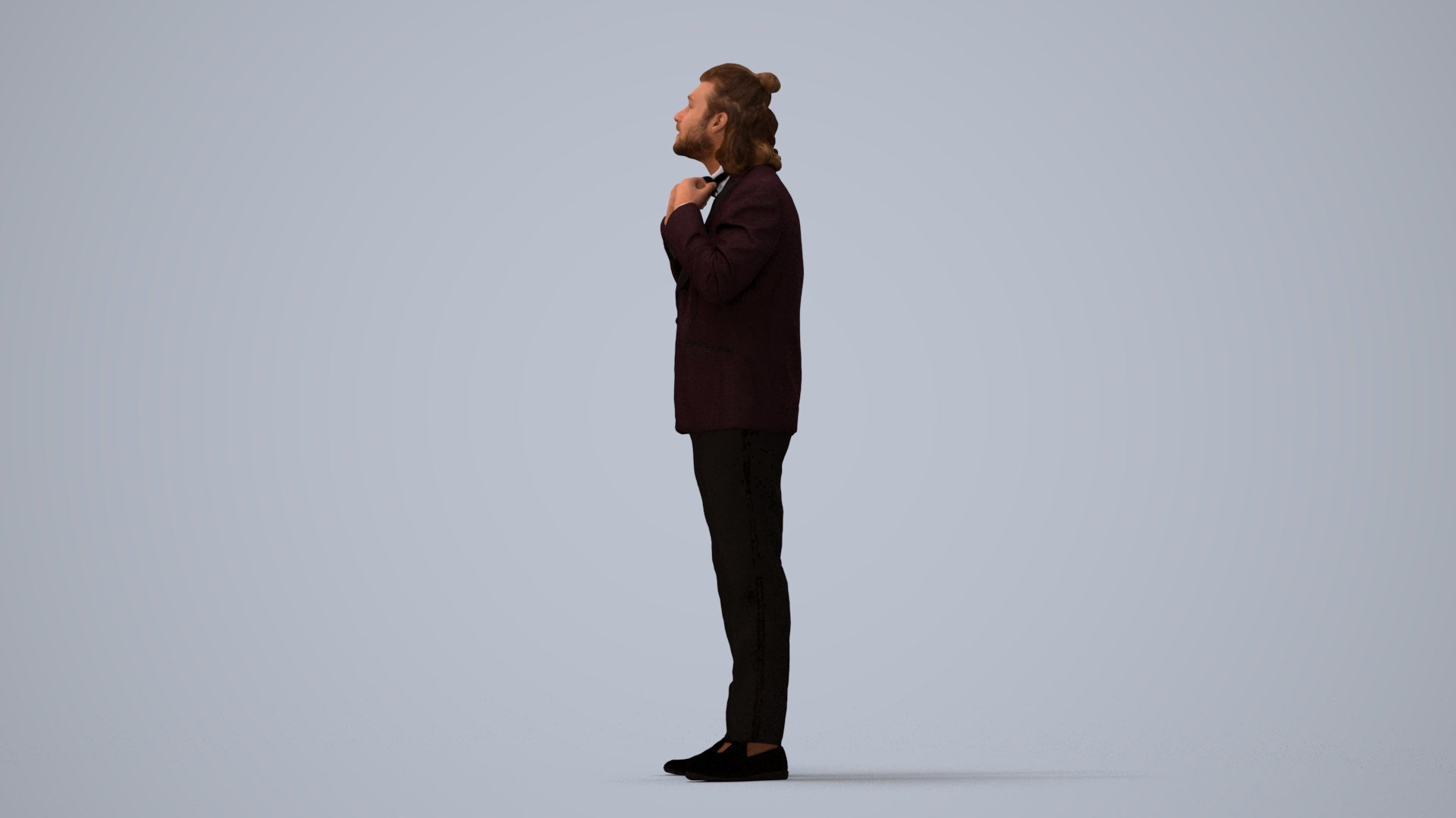 3D human model man formal cycling, photogrammetry scanned person for archviz, three-quarter view render