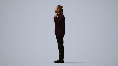 3D human model man formal cycling, photogrammetry scanned person for archviz, three-quarter view render