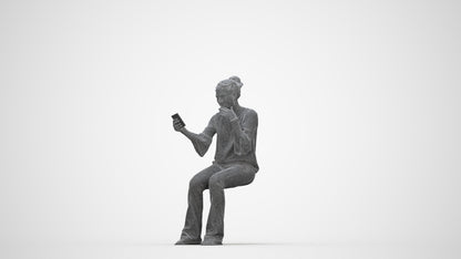 realistic 3D woman casual sitting, scanned archviz people for Blender and 3ds Max, wireframe back view