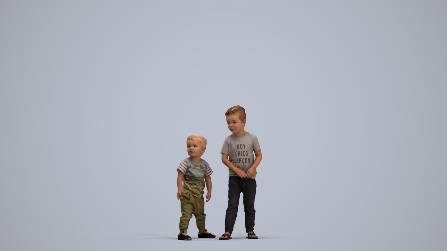 realistic 3D human boy casual kids, archviz people FBX OBJ for Blender, standing pose render