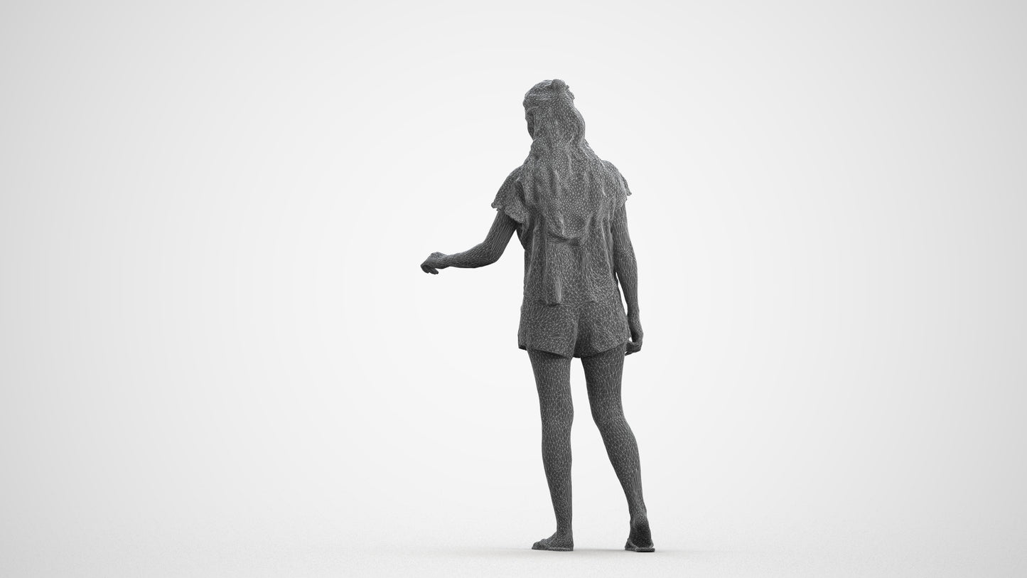 photogrammetry 3D woman casual door, realistic human model archviz FBX, wireframe front view