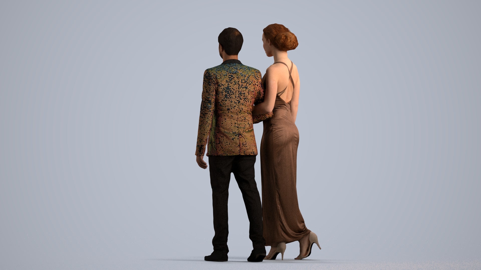 3D scanned woman couple formal, photorealistic archviz people for Enscape and SketchUp, front view render