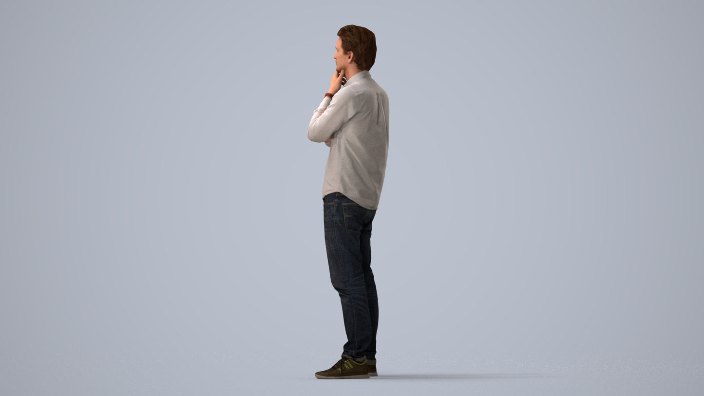 3D scanned man standing casual, photorealistic archviz people for Enscape and SketchUp, three-quarter view render