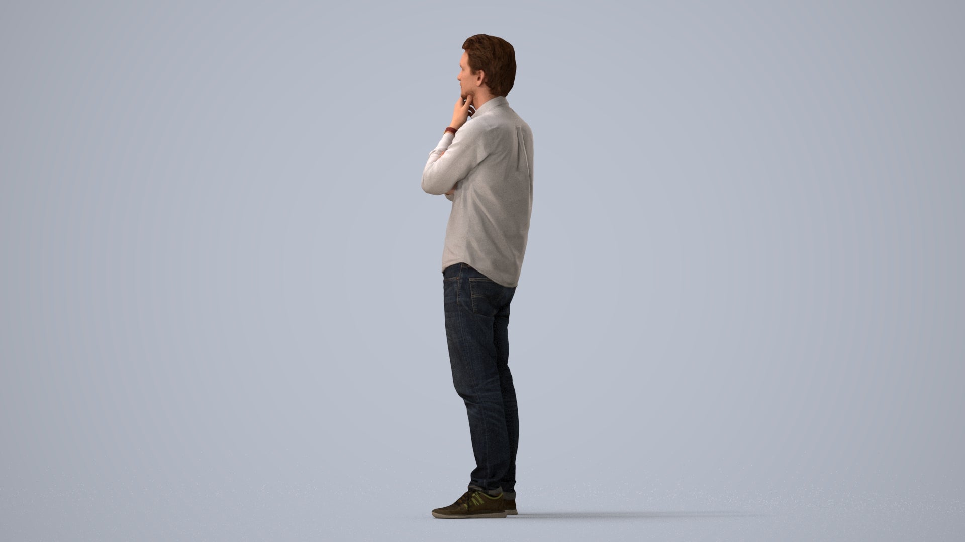 3D scanned man standing casual, photorealistic archviz people for Enscape and SketchUp, three-quarter view render