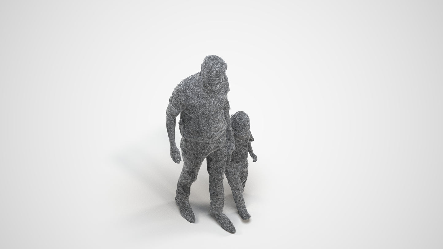 3D scanned boy kids casual, photorealistic archviz people for Enscape and SketchUp, wireframe three-quarter view