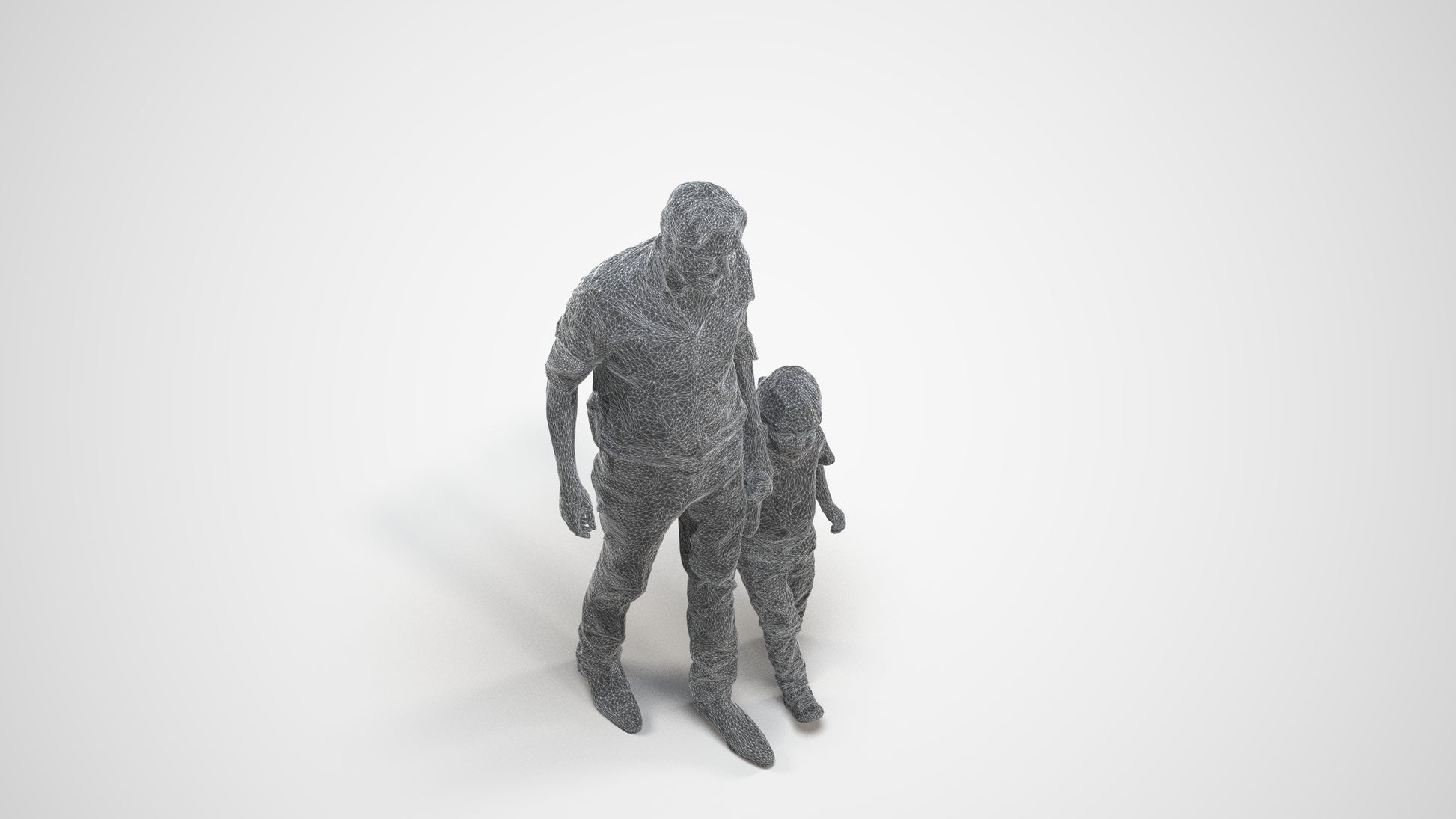 3D scanned boy kids casual, photorealistic archviz people for Enscape and SketchUp, wireframe three-quarter view