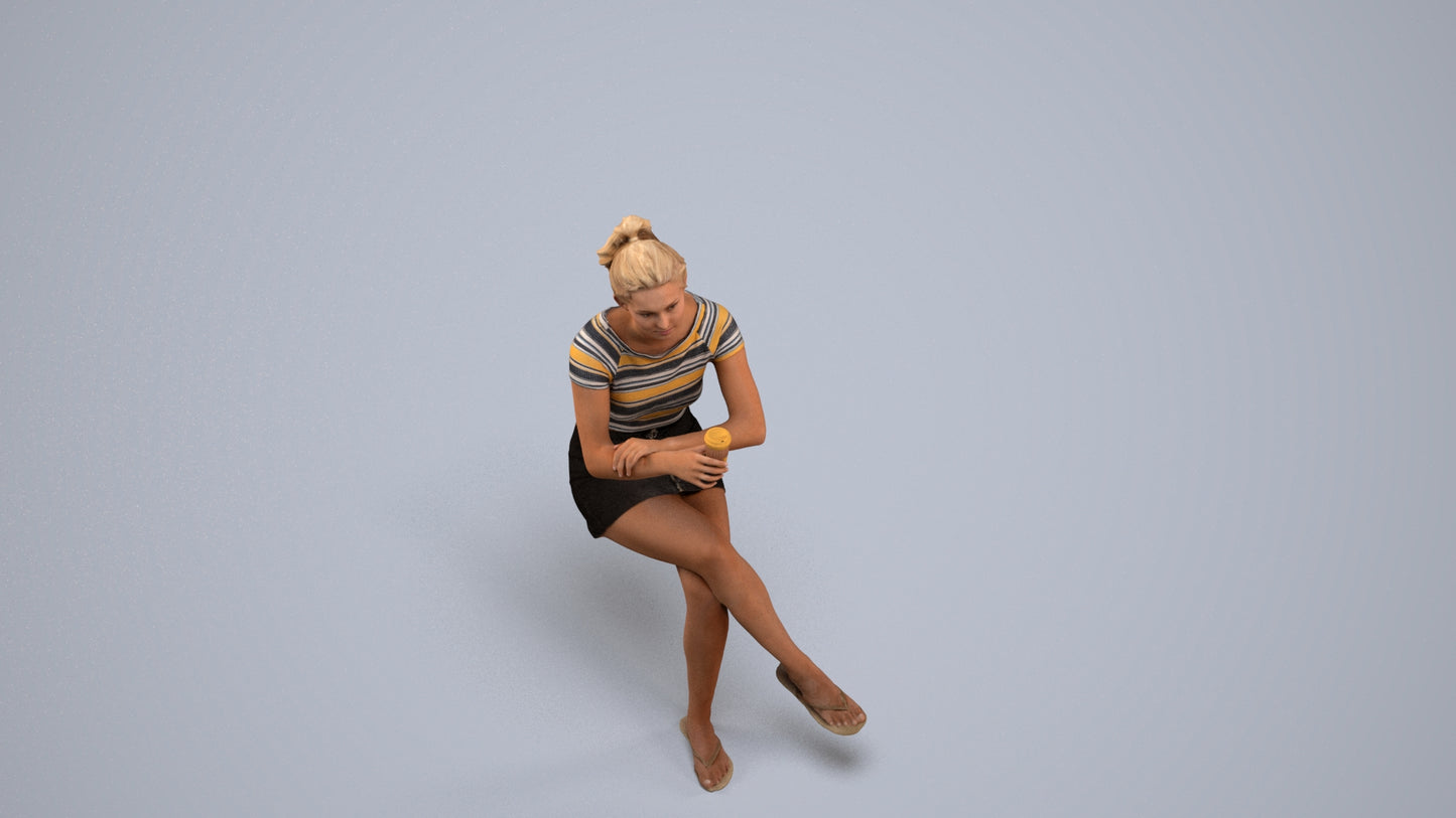 scanned 3D woman casual sitting, photogrammetry people for Enscape and V-Ray, back view render