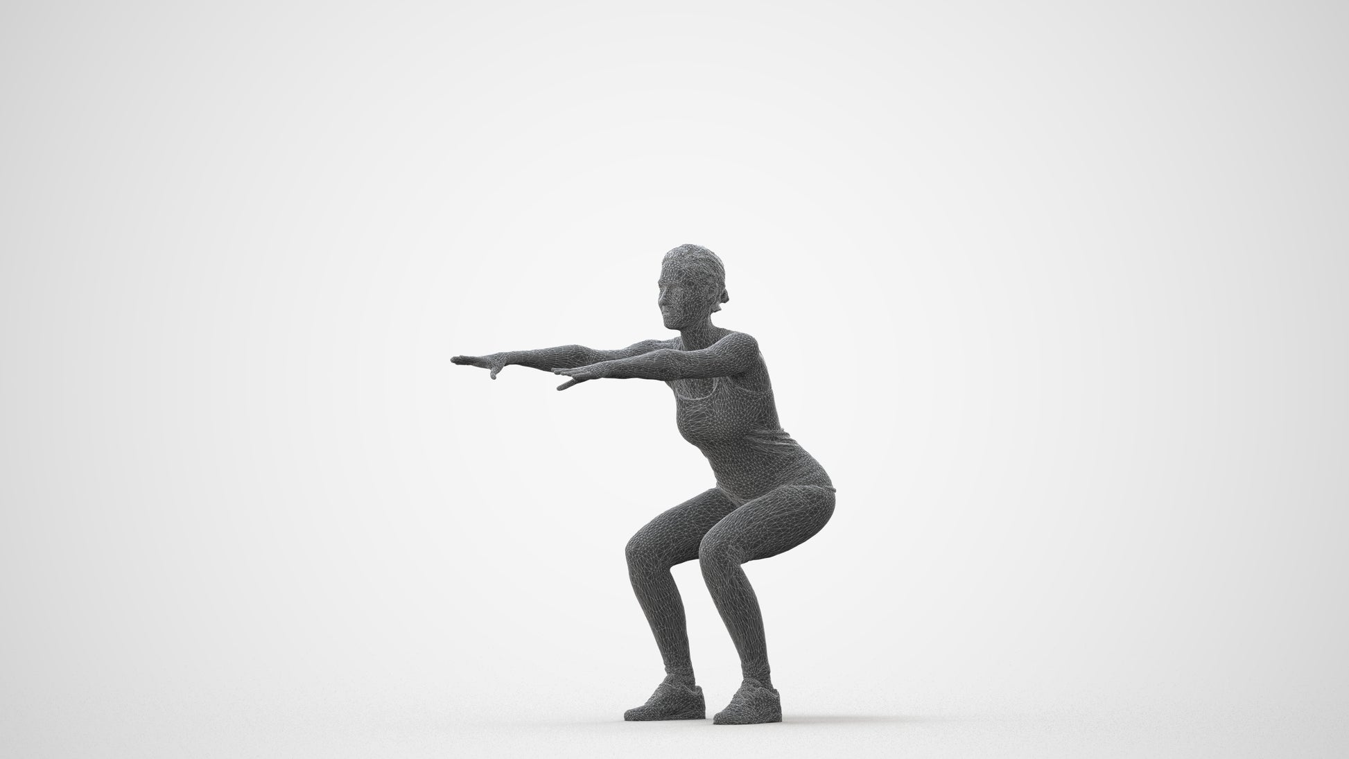 3D human model woman sport, photogrammetry scanned person for archviz, square thumbnail